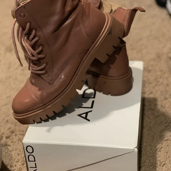 Aldo | Shoes | Aldo Tan Leather Laceup Boots | Poshmark display picture 3